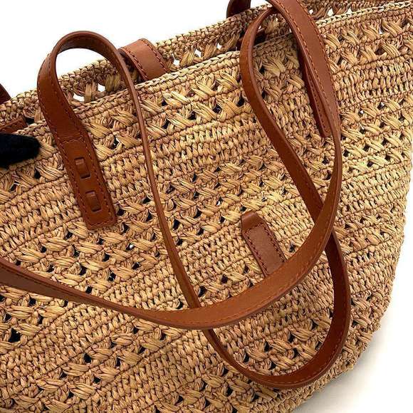 Saint Laurent Paris Pannier Crochet Raffia Basket Bag Beige Brown - Picture 10 of 13
